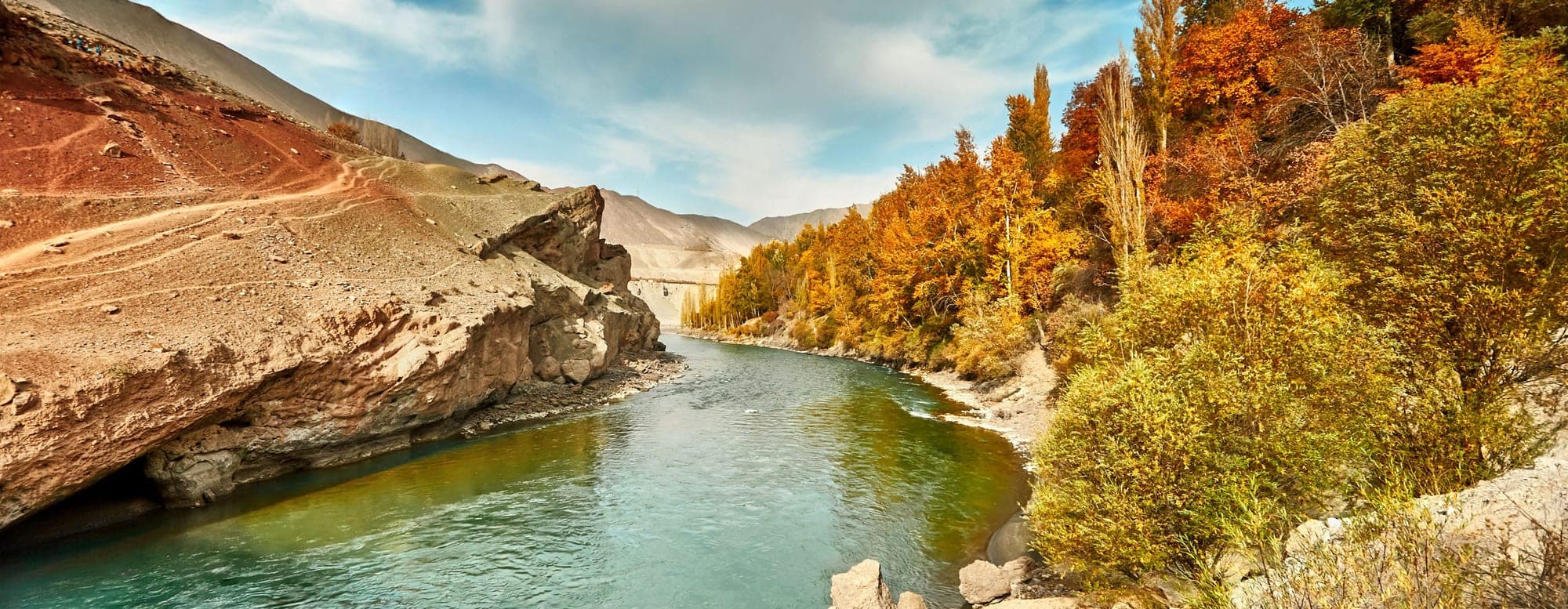 Autumn river valley in Tajikistan